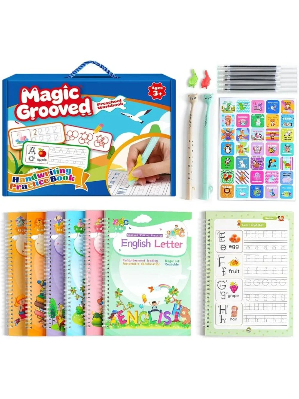 Reusable Handwriting Practice Workbook for Kids | Magic Pen & Grooves Template